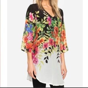 Johnny Was “Betty” Bright Floral Flowy Tunic Top
